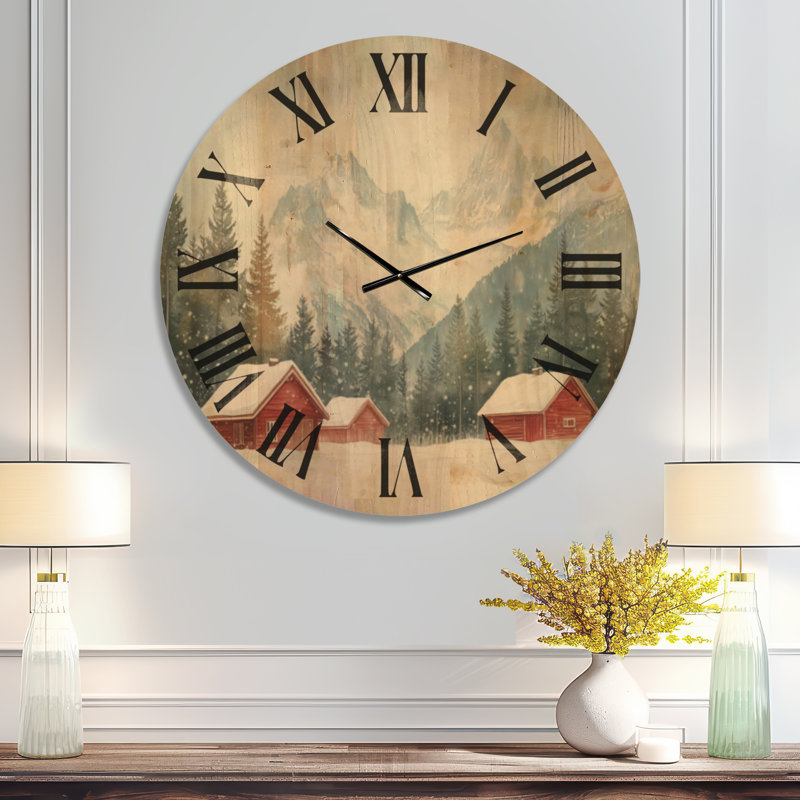 Très grande horloge murale en bois naturel - Alpes Suisses en hiver, Oversized