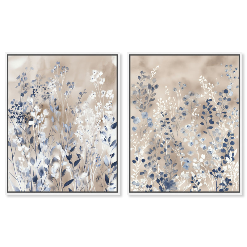 Ensemble de décorations murales bleues gracieuses à imprimé acrylique par Art Remedy, cadre blanc, 20 x 24, H 25 po x l 21 po