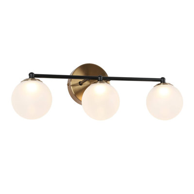 Éclairage pour salle de bain 3 lumières à DEL Tarica noir et or avec globes en verre givré Tarica, à intensité variable