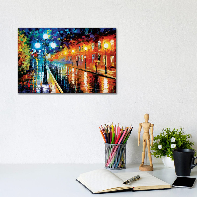 "Blue lights I" par Leonid Afremov, reproduction d’art, Pas de tapis, Toile tendue, H 8 po x l 12 po x P 0,75 po