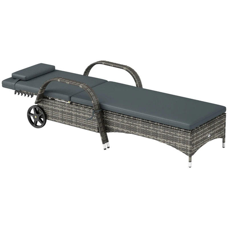 Adjustable Backrest Rattan Pool Lounge Chair, Gray