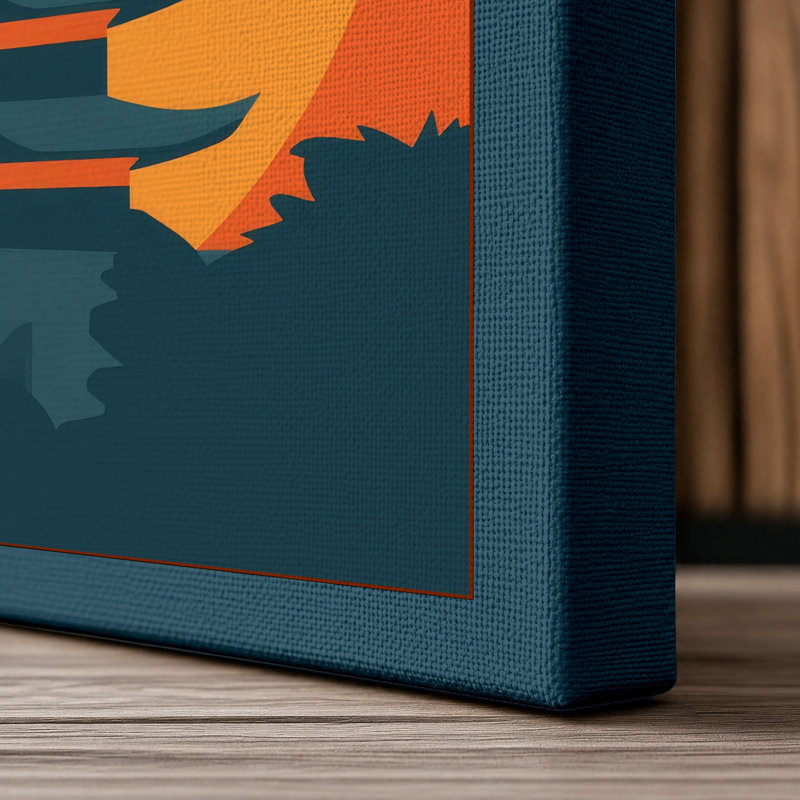 Pagoda at Sunrise Japandi - Wrapped Canvas, 30x20 - 76.2 x 50.8 cm, Teal Border