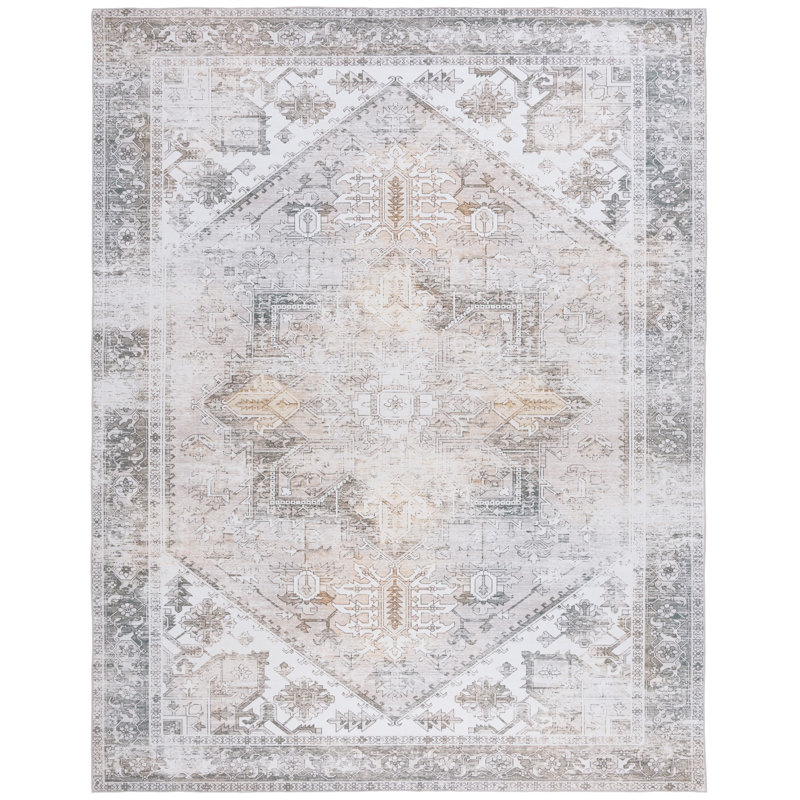 Delvalle Oriental Beige/Gray Area Rug, Round 9'