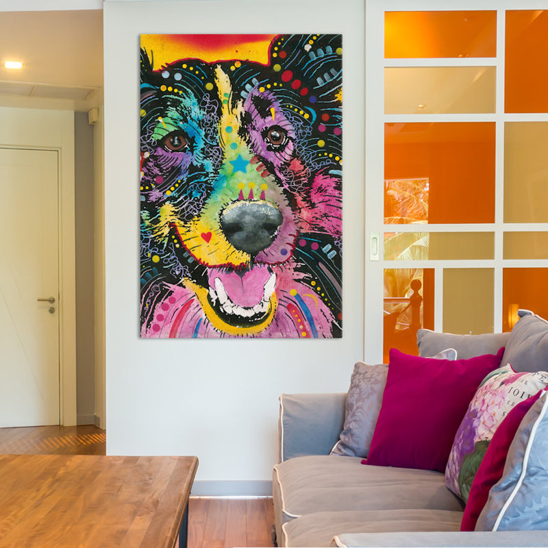 « souriant collie » par dean russo, impression sur toile tendue, H 26 po x l 18 po x P 1,5 po, Toile tendue