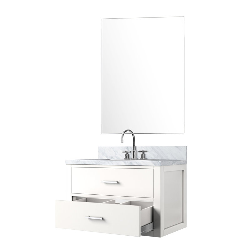 Meuble-lavabo blanc 30 po X P 22 po, comptoir en marbre, robinet, miroir simple 28 po 30 po x 22 po, marbre