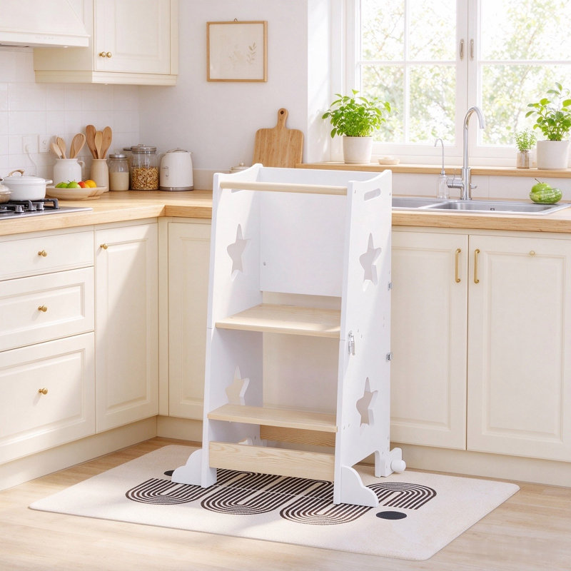 Tour d'apprentissage 3 en 1 pour enfants, marchepied convertible pour tout-petits avec tableau noir et table-chaise, tour Montessori en bois pour le comptoir de la cuisine, jeux artistiques