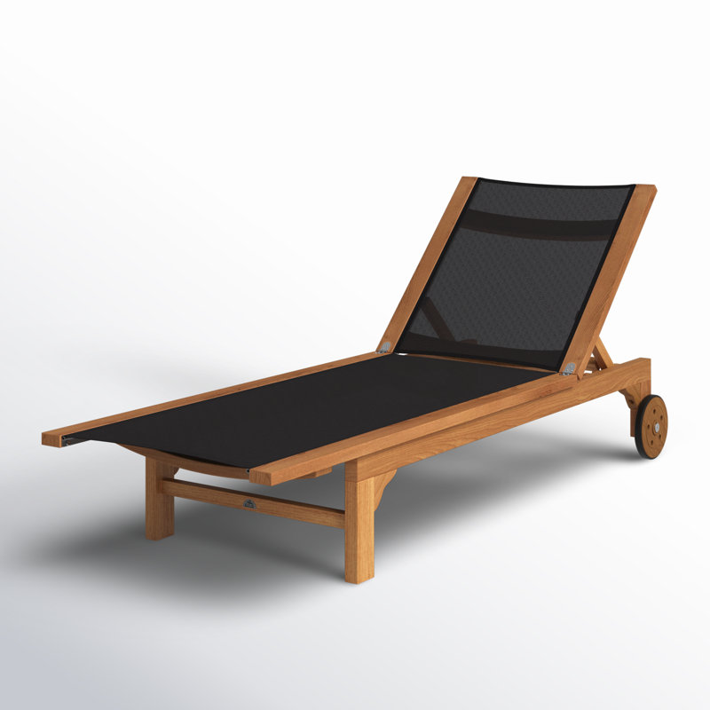 Montauk Sun-lounger Reclining Teak Chaise Lounge, Black