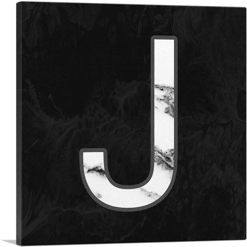 Classy Black White Marble Alphabet, lettre J - reproduction d'art sur toile tendue, H 26 po x l 26 po x P 1,5 po