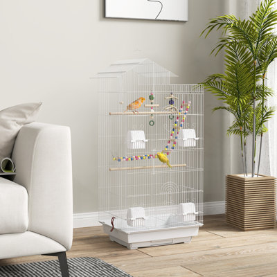 Bird Cage for Budgies Finches Canaries with Toys Tray White