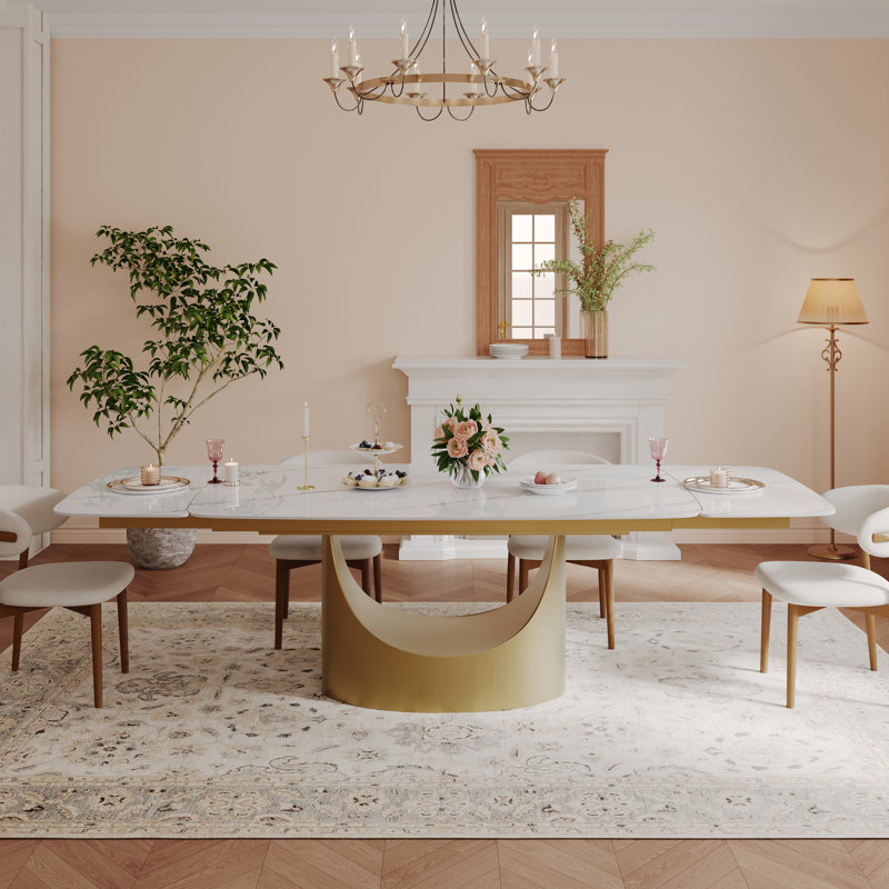 63-94.5" Modern Extendable Dining Table With 8 Dining Chairs
