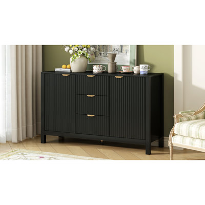 U_STYLE Sideboard With Wave Design - 3 Adjustable Shelves, 3 Drawers & Soft-Close Doors, Storage Console Table With Metal Handles, Suitable For Study, Hallway And Living Room, 3 Colors