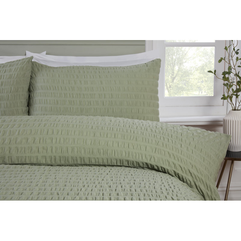 SEERSUCKER Cotton Blend Solid Colour Duvet Cover Set with Pillowcases Included, Green