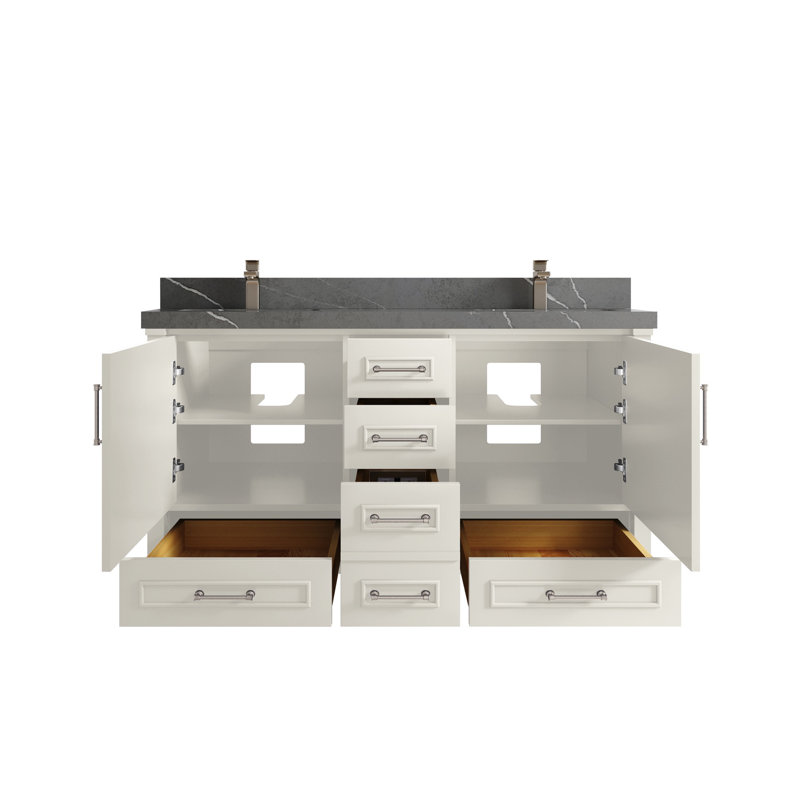 Meuble-lavabo double 60 po avec comptoir Aberdeen, Gris Piatra