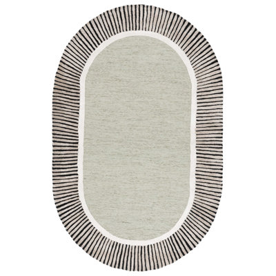 107 Hand Tufted Wool/Viscose/Cotton Striped Rug in Sage/Black