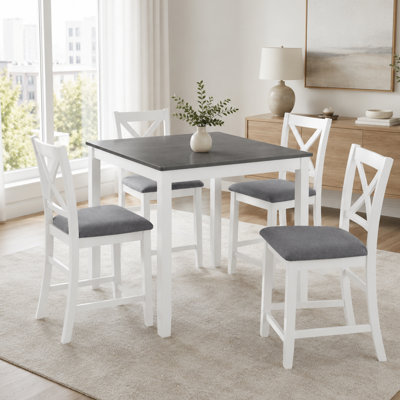 5-Piece Wooden Dining Table Set With 4 Chairs For Kitchen & Dining Room