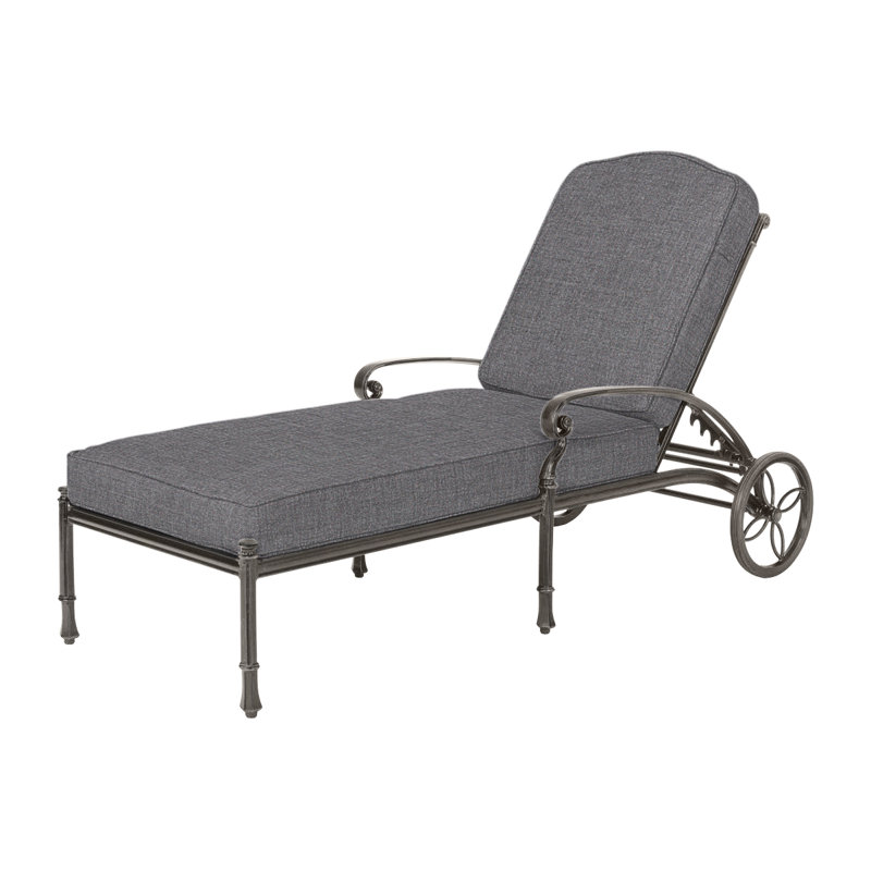 Bella Vista Outdoor Chaise Lounge, Cast Slate Sunbrella® Plainweave, Midnight Gold