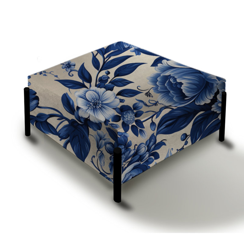 Motif victorien camée bleu cobalt fantaisie - grand repose-pieds carré floral