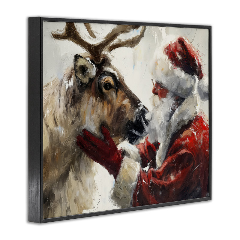 Estampe numérique traditionnelle du père Noël et du renne, design par Arlington Prints, H 16 po x l 20 po