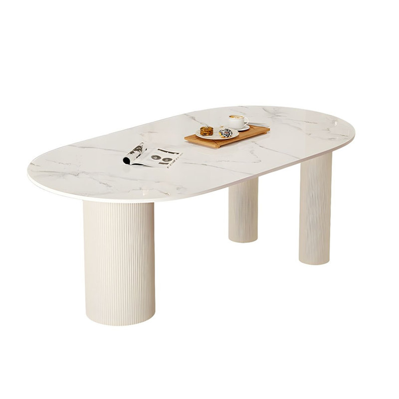 Lexly Pedestal Modern Cream Color Dining Table, Roman Column, 35.4'' W x 71'' L