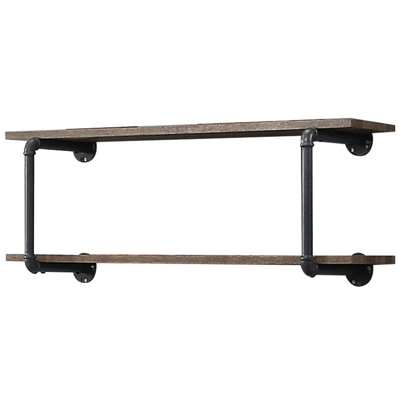 Industrial 2 Wall Storage Shelf, Antique Oak And Sandy Grey, Functional Stylish Shelf In Natural+Grey, Finish, Metal Frame For Stability