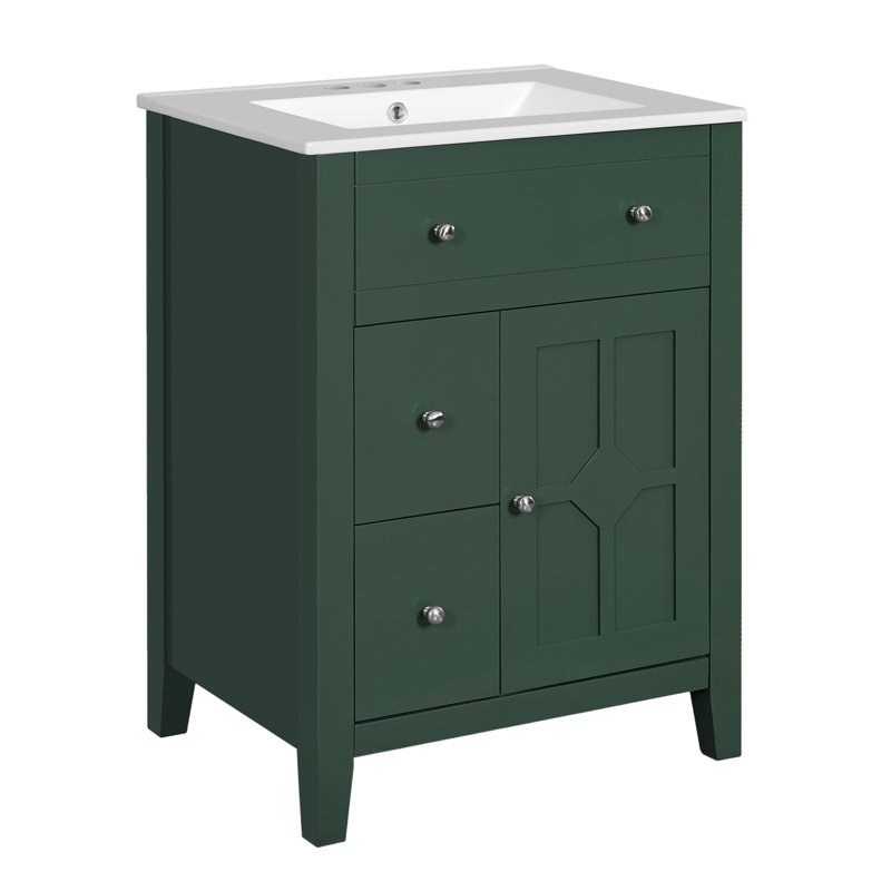 24" Modern Bathroom Vanity with Ceramic Sink - 2-Drawer Storage Cabinet with Soft-Close Doors, Space-Saving Design for Small Bathrooms​