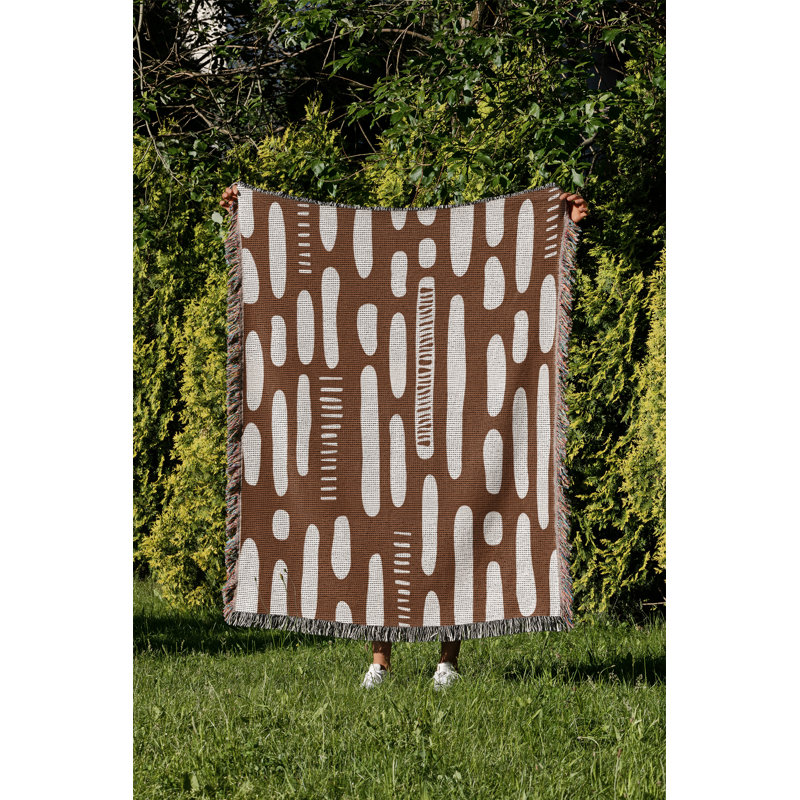 Deka Abstract  Cotton Throw Blanket, Rust Brown, 60x80