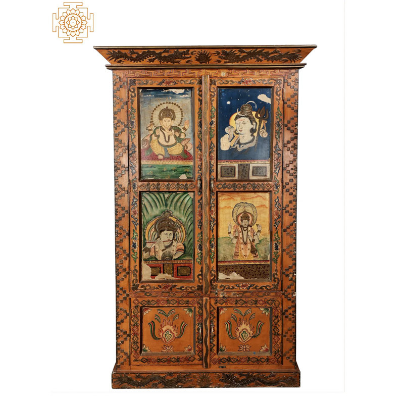 Armoire de rangement 76 po en bois peinte à la main avec œuvre d'art de la divinité de style rétro 76 po