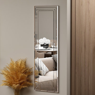 Modern Geometric Dresser Mirror, 15.7 x 47.2 x 0.9 inches | 100% MDF with Ecological Flotal-E Glass | Wall-Mountable Design in Elegant White | Perfect for Contemporary Bedrooms & Living Spaces
