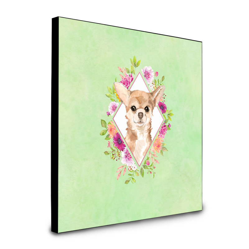 Panneau mural Dollman Flowers, Vert, Chihuahua brun clair