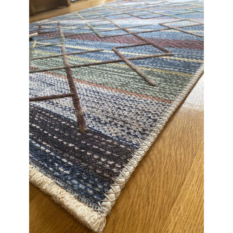 Coton bleu marine Kalkedon Tapis chenille antidérapant, Tapis de couloir 2 pi 8 po x 8 pi 11 po