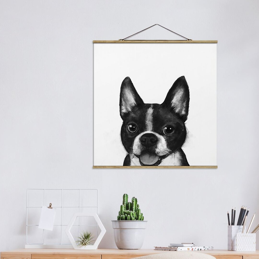 Stoffbild Illustration Dog Boston Black White von Laura Graves