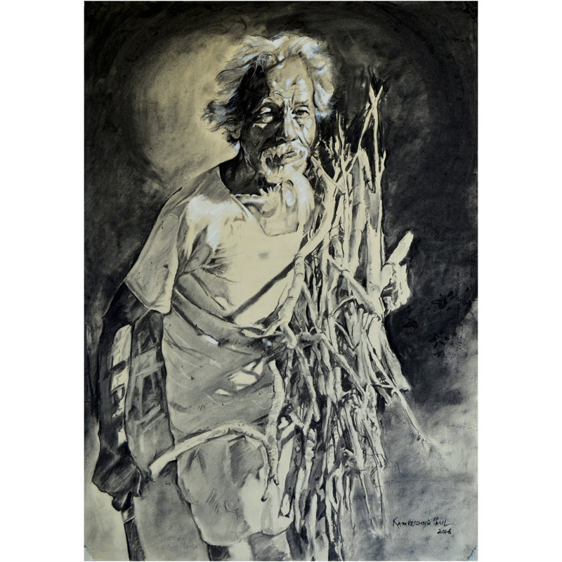 Le vieux patriarche | Gris anthracite sur papier | Par Ramkrishna Paul