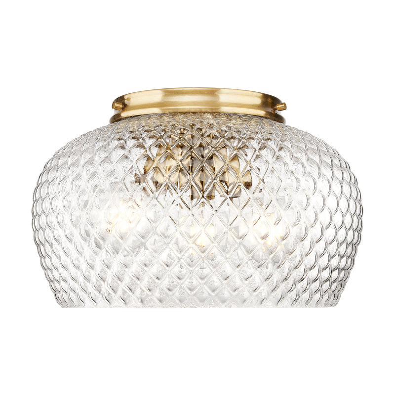 Plafonnier encastré 3 lumières avec abat-jour en verre transparent Adeline, Or brossé moderne