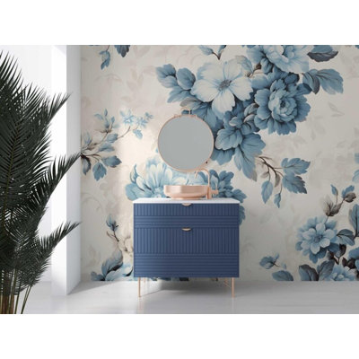 Blue Vintage Floral Classic Wallpaper