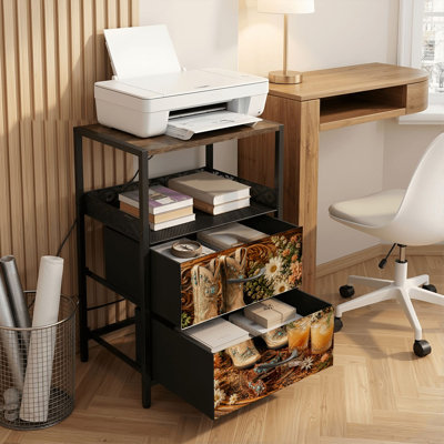 Table de chevet 2 tiroirs avec station de charge, table de chevet pour chambre avec ports USB et amp; Table de chevet Outlets