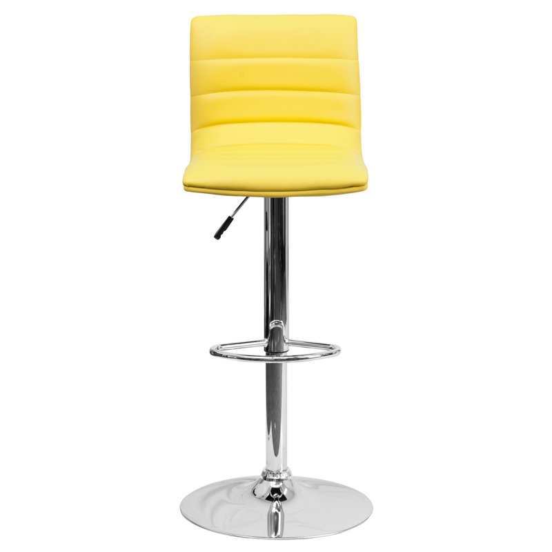 Clift Modern Upholstered Adjustable-Height Barstool with Footrest, Yellow / Chrome, 2