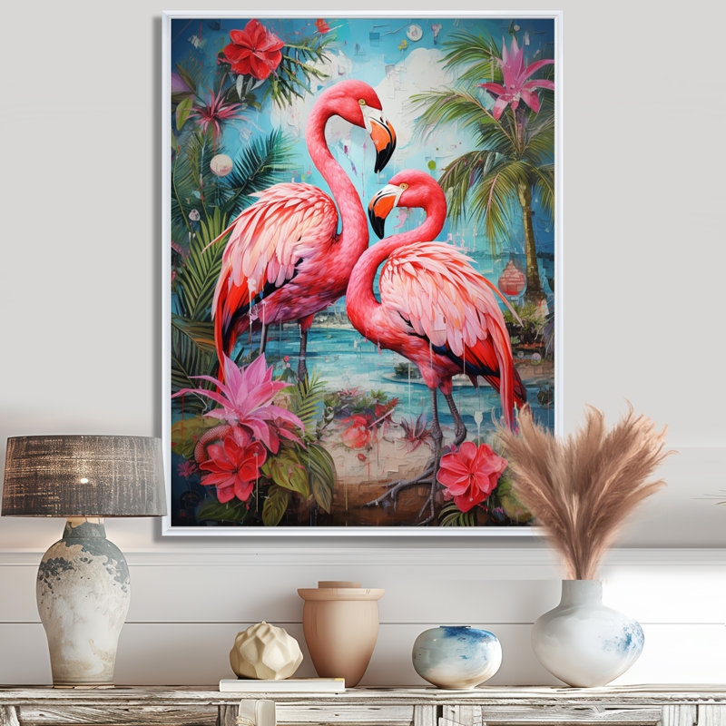 Flamant des Terres tropicales - Flamant rose, reproductions encadrées, H 32 po x l 16 po, Cadre flottant blanc
