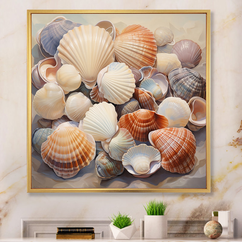 " Beige Clam Seashell Symphony III ", Gold Floater Framed, 24" H x 24" W x 1" D
