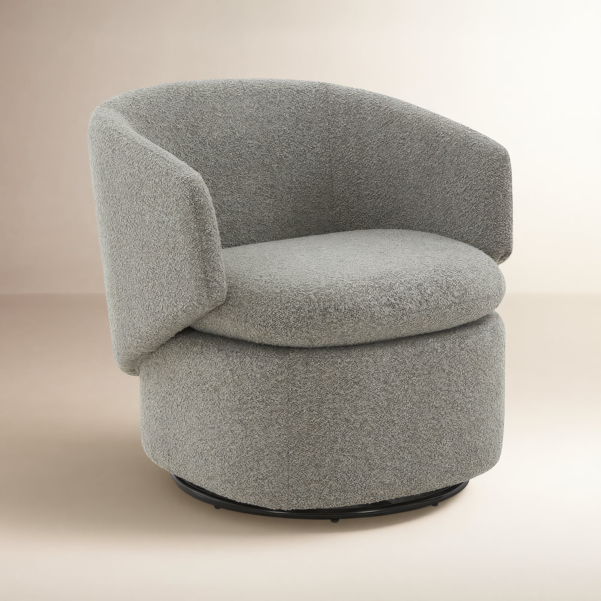 Janice Upholstered Swivel Barrel Chair, Gray 
