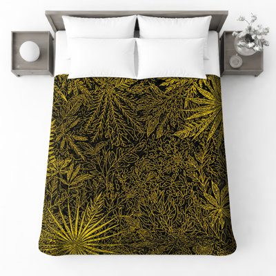 Gold Leaf Patterns Quilted Bedspread All Sizes