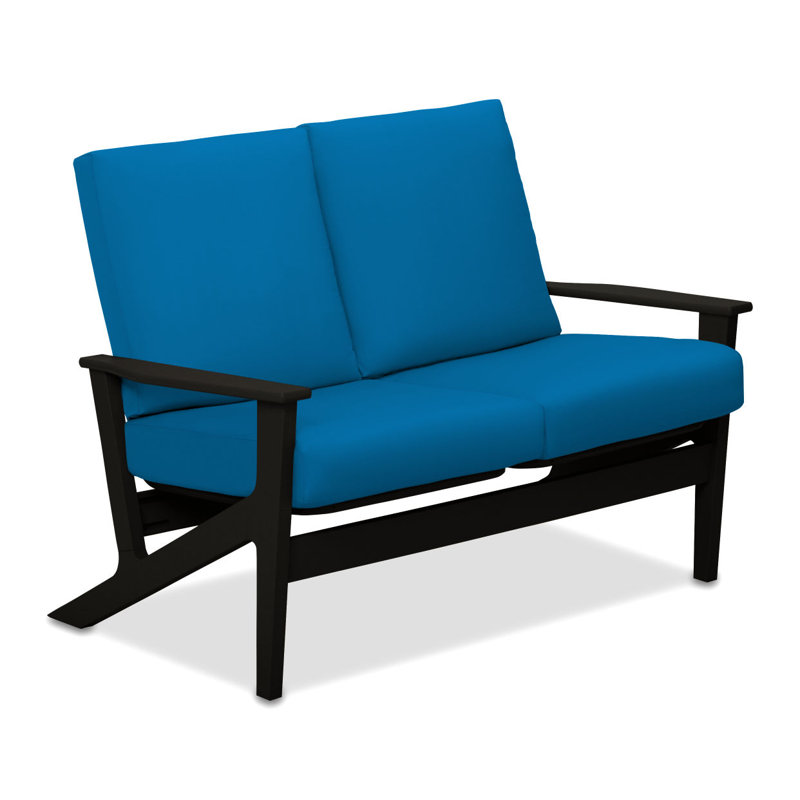 Chrisa 51.5'' Wide Loveseat with Cushions, Pacific Blue, Textured Black