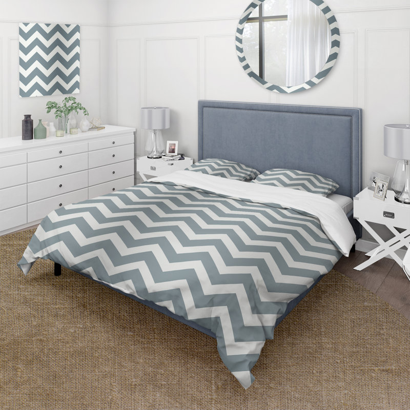 Ensemble de housse de couette contemporaine en microfibre gris et blanc, Housse de couette simple + 1 taie décorative stan