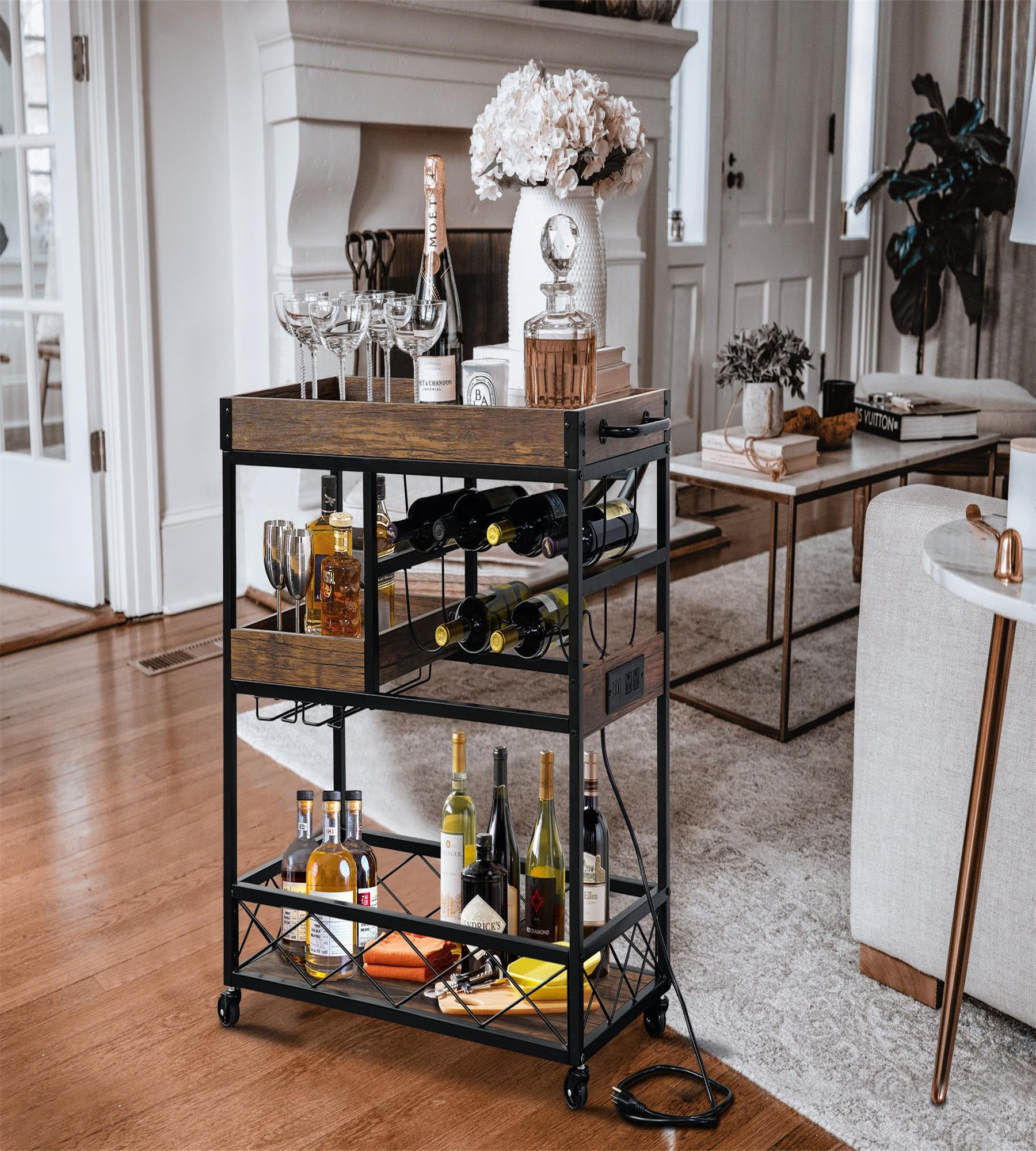 17 Stories Zipora Wood Bar Cart | Wayfair