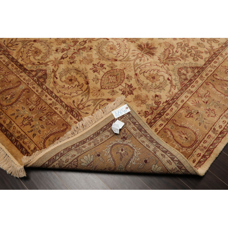Tapis beige en laine noué à la main de conception unique 7 pi 9 po x 9 pi 8 po Bissell