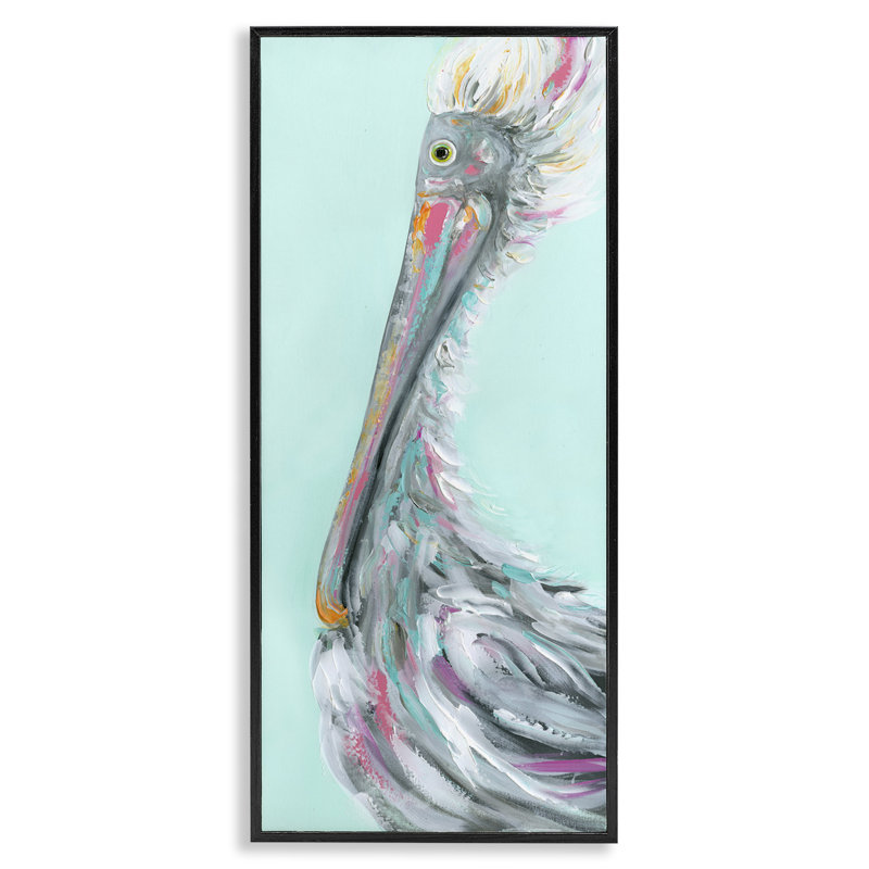 «Odd Pelican Portrait Art» par Estelle Grengs bg-165, Giclée encadrée noir minuit, H 30 po x l 13 po