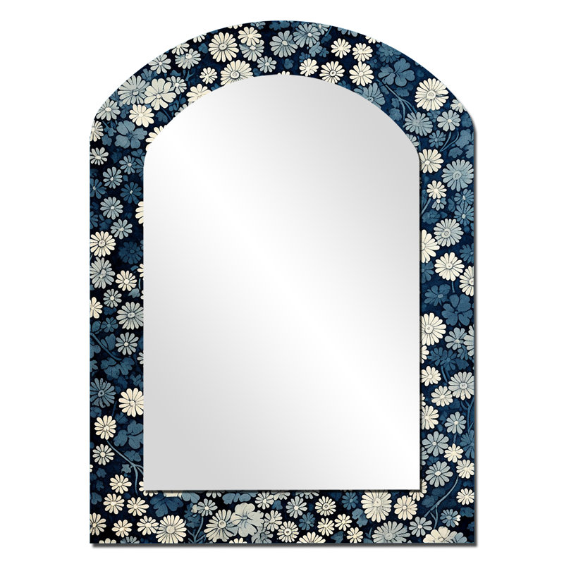 Miroir décoratif bleu et blanc au bord de la lune géométrique, 34 po x 25 po