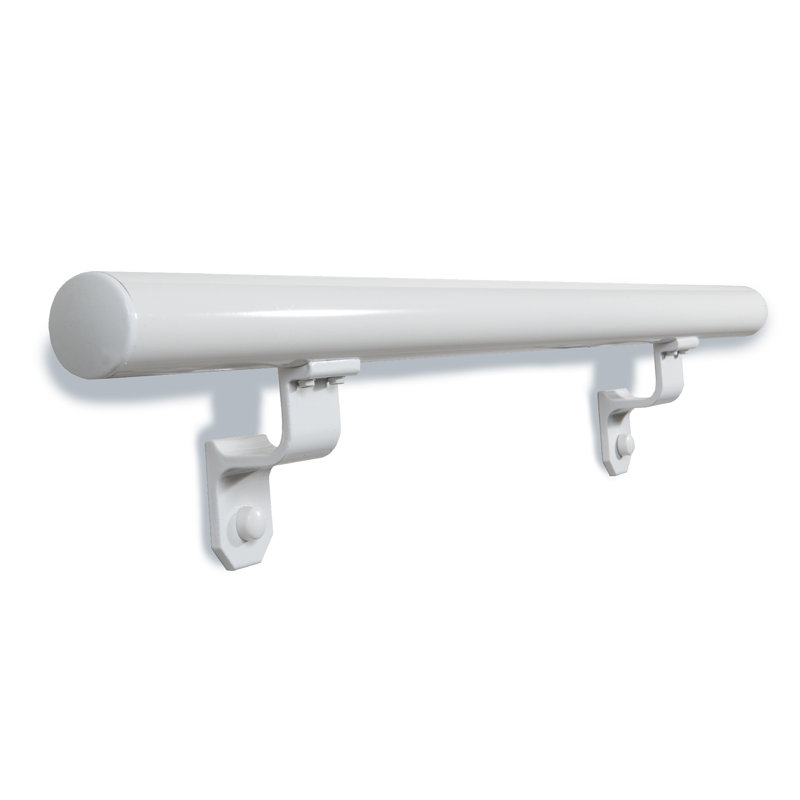 3' Handrail with End Caps, White, 1.9" H x 6' W x 3" D