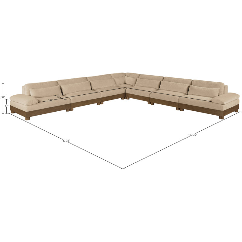 Canapé modulaire rembourré en tissu de chenille de 167,75 po Turin, Tissu chenille beige, Brun