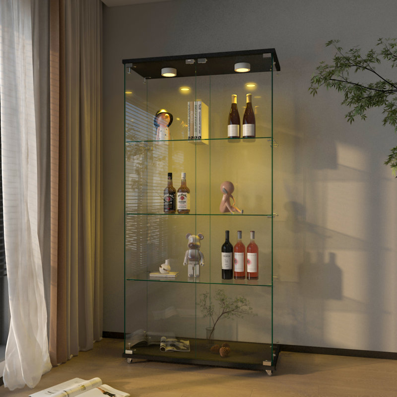 Vitrine moderne en verre avec lumières DEL, Noir