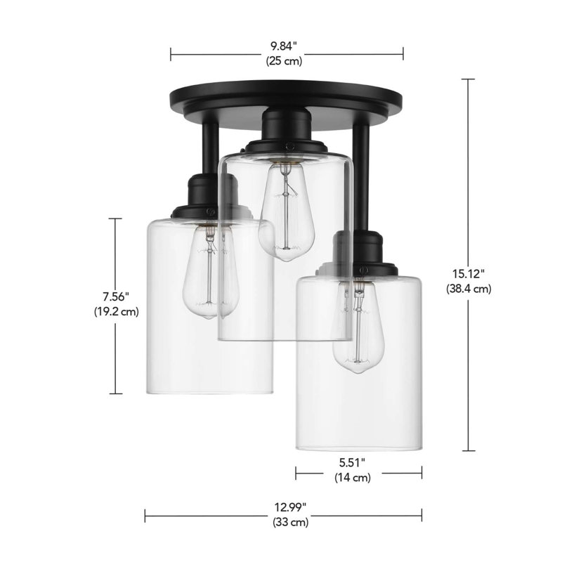 Tiarra Glass Semi Flush Mount, Clear Glass, Matte Black